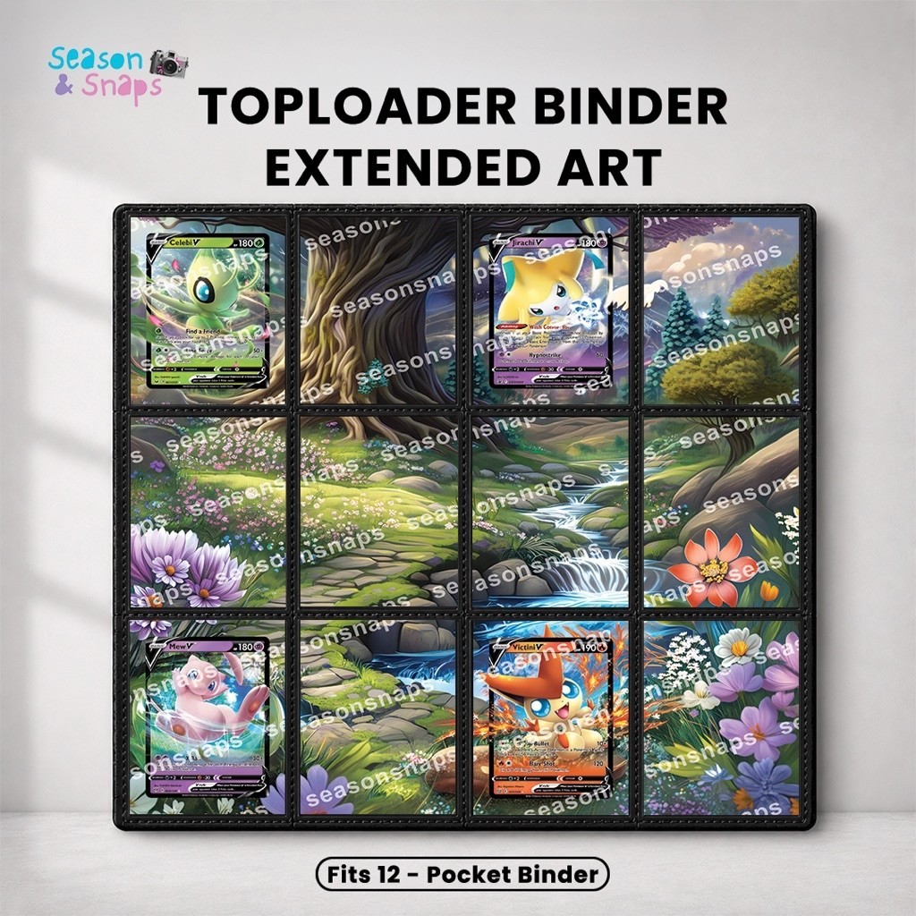SEASONSNAPS Pokemon TCG Extended Art Top Loader Binder - Celebi V, Jirachi V, Mew V and Victini V