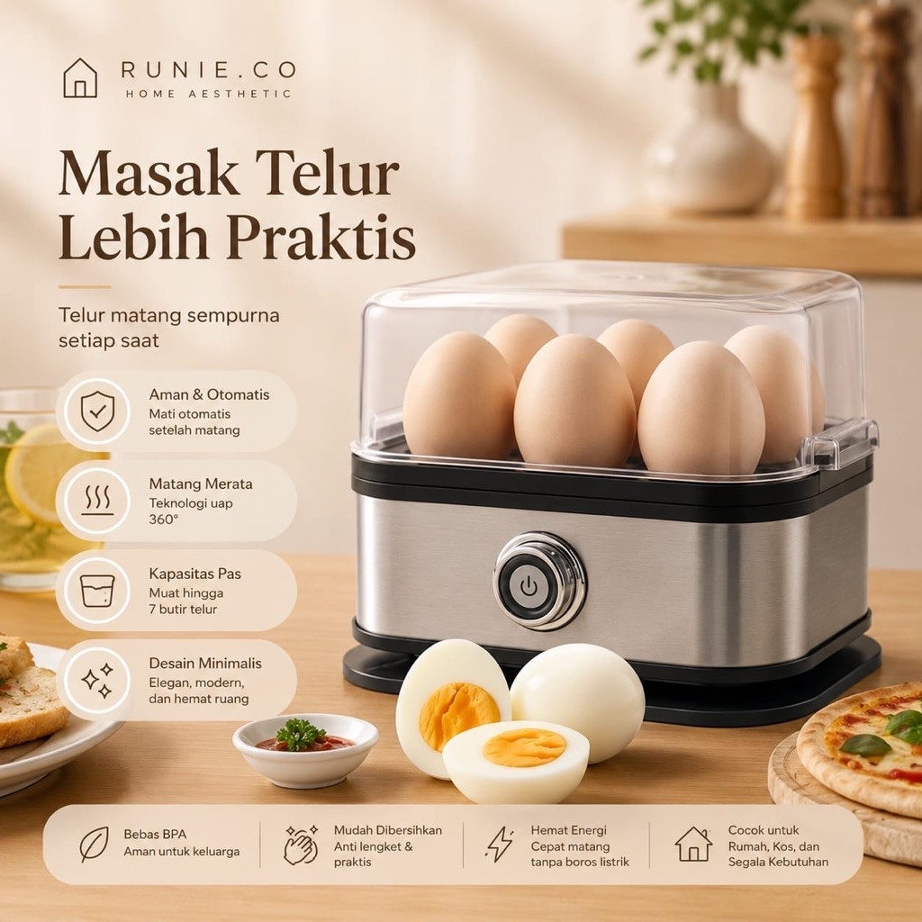 Alat Rebus Telur Elektrik 6 Slot Egg Steamer 200W Alat Rebus Kukus Telur Otomatis Serbaguna