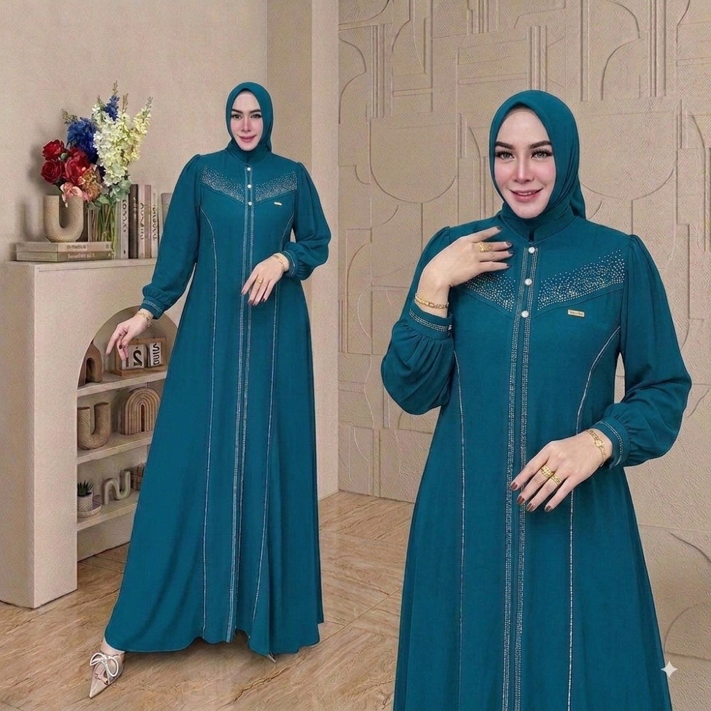 BAJU GAMIS WANITA TERBARU 2026 KEKINIAN BAHAN CERUTY BABYDOLL FULL PURING LEMBUT ADEM AIRFLOW JATUH 