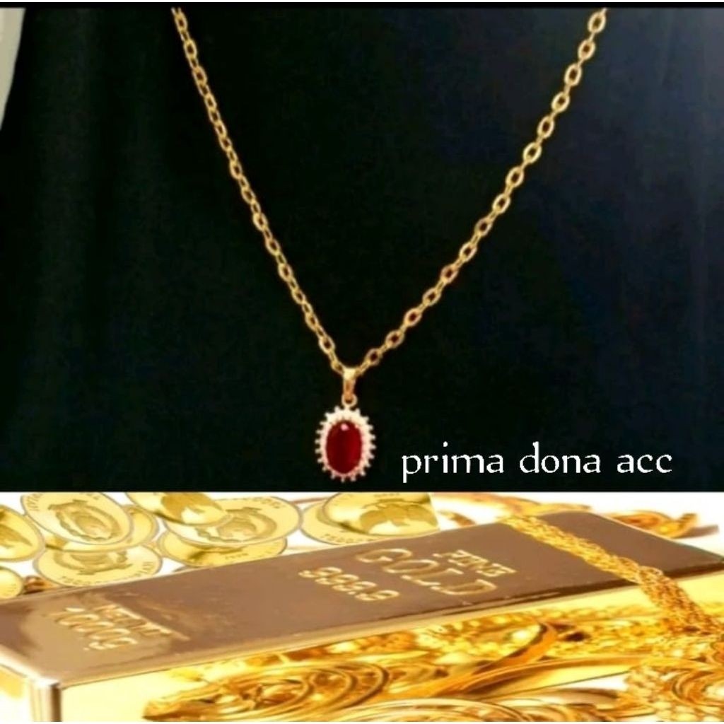 kalung liontin koin rantai Medan batu permata merah