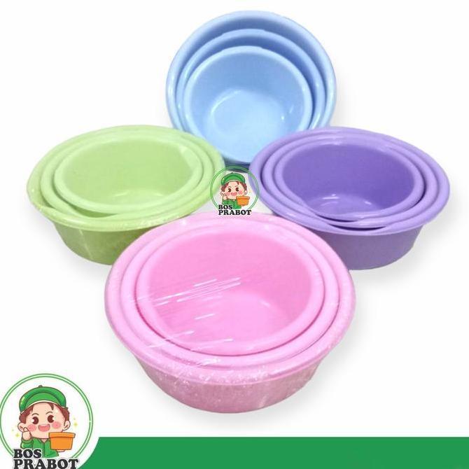 BASKOM PLASTIK BERANAK ISI 3 PCS / BASKOM PINK / BASKOM UNGU