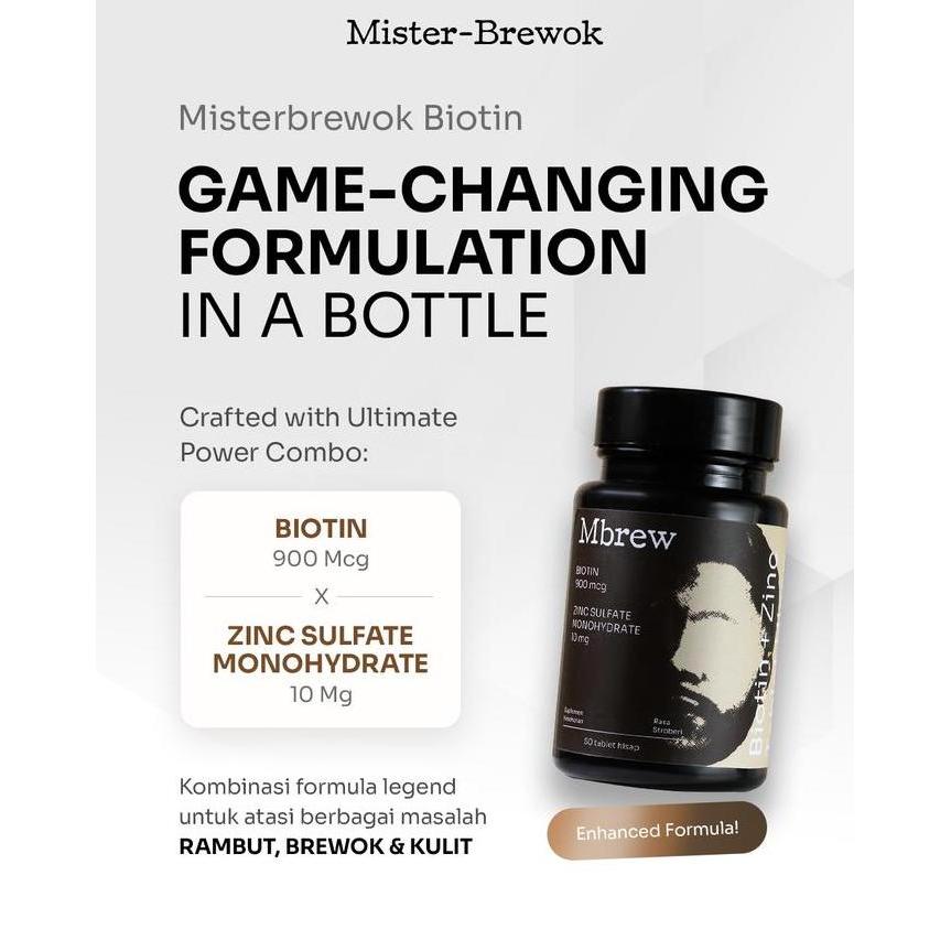 Misterbrewok Biotin 50 Tablet - mengandung Vitamin B7 + Zinc - Membantu kesehatan Rambut Brewok & Ku