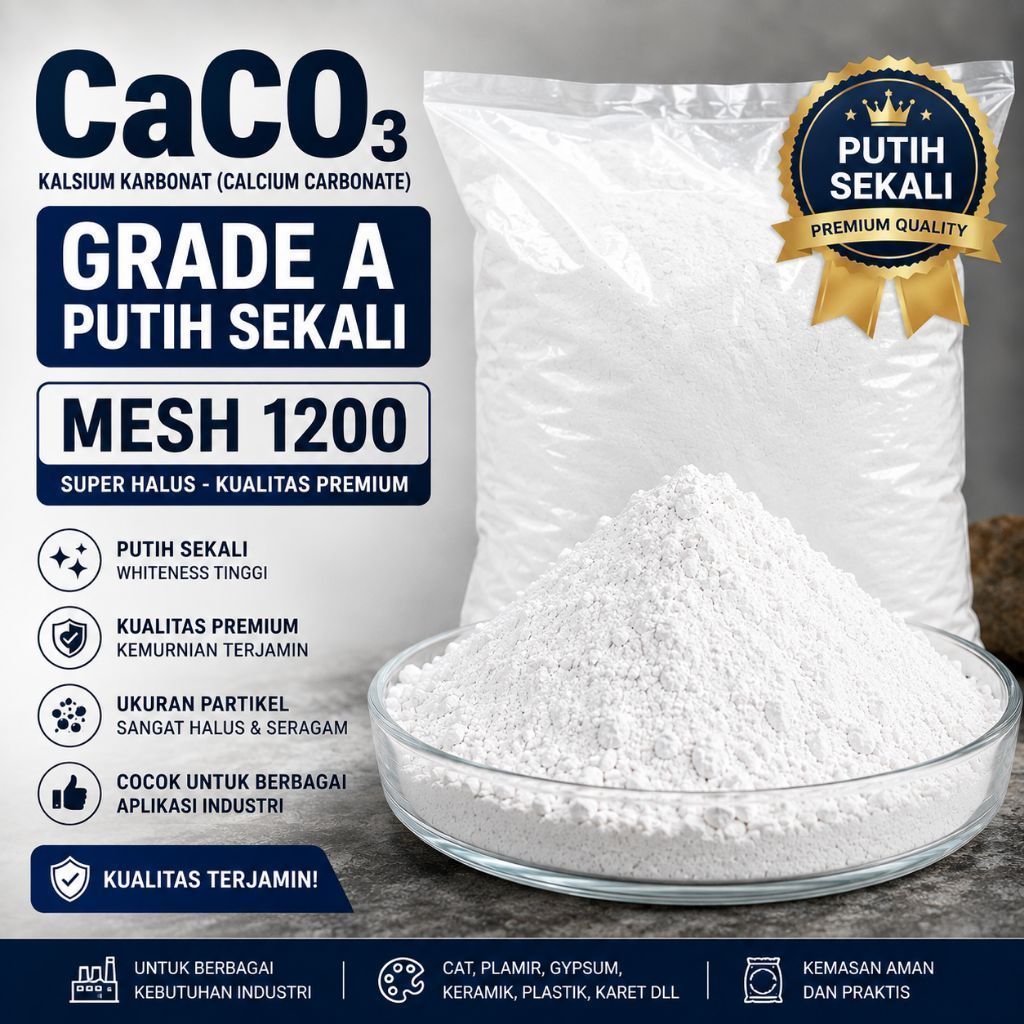 Calcium Carbonate CaCO3 Kalsium karbonat Super white 1kg mesh 1200