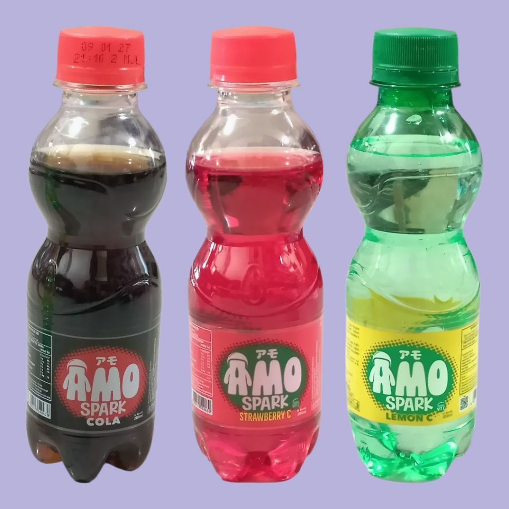 AMO SPARK Cola, Stroberi C, dan Lemon C Minuman Karbonasi Botol 200ml [12 botol/shrink]