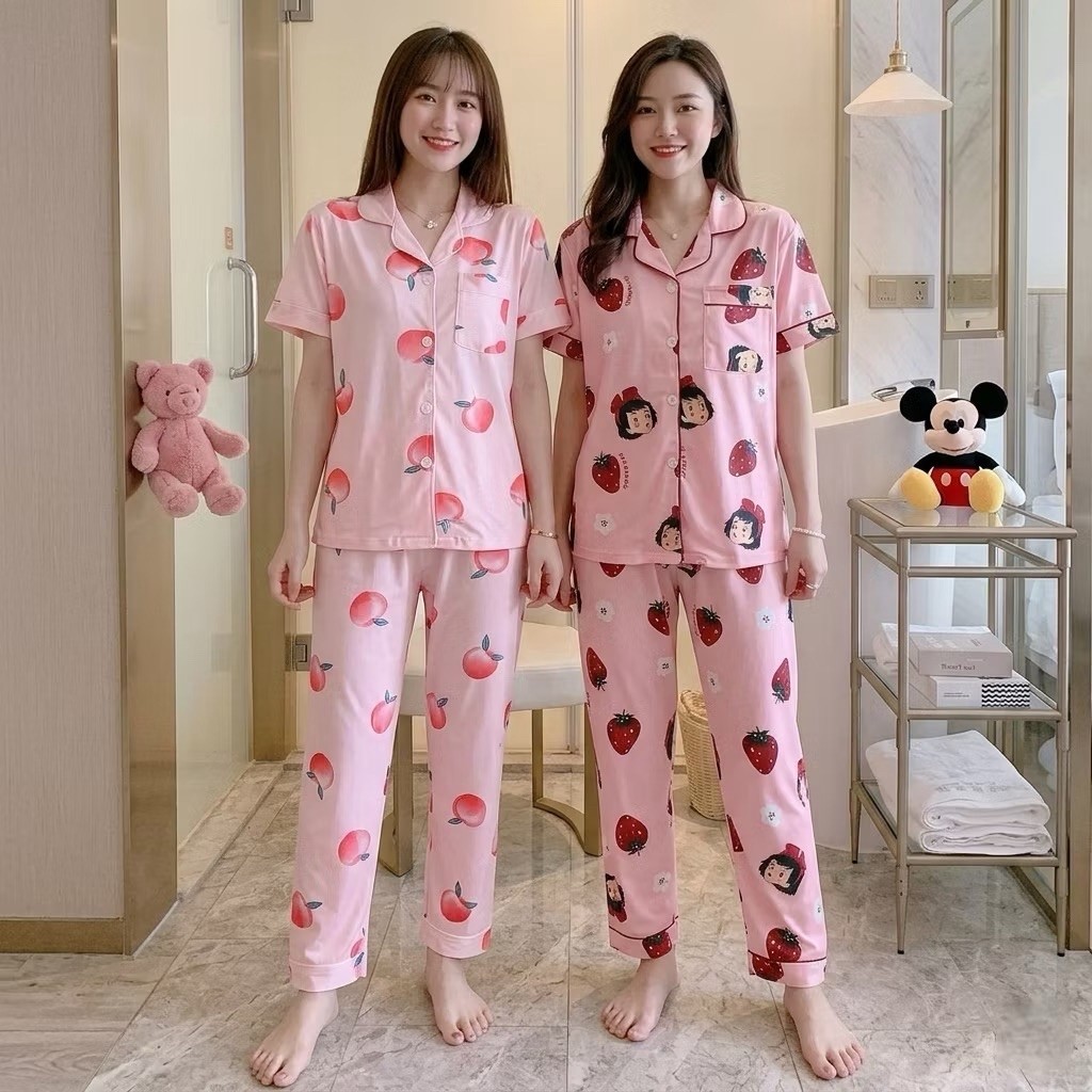 Griya Aisha Piyama Set Baju Tidur Kemeja Celana Panjang CP Lengan Pendek Premium Motif Banyak dan Lu