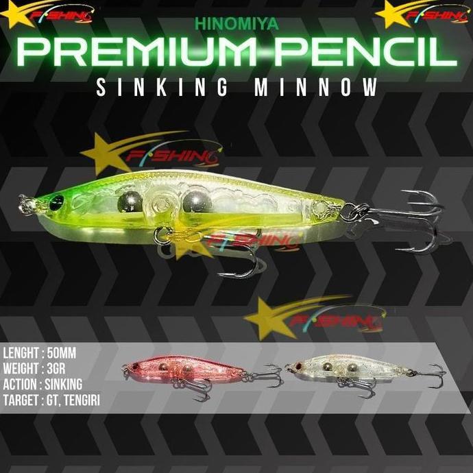 TERMURAH - Stars Fishing Umpan HINOMIYA Premium Pencil 5cm 3gr Sinking Minnow Lure Mancing Casting U