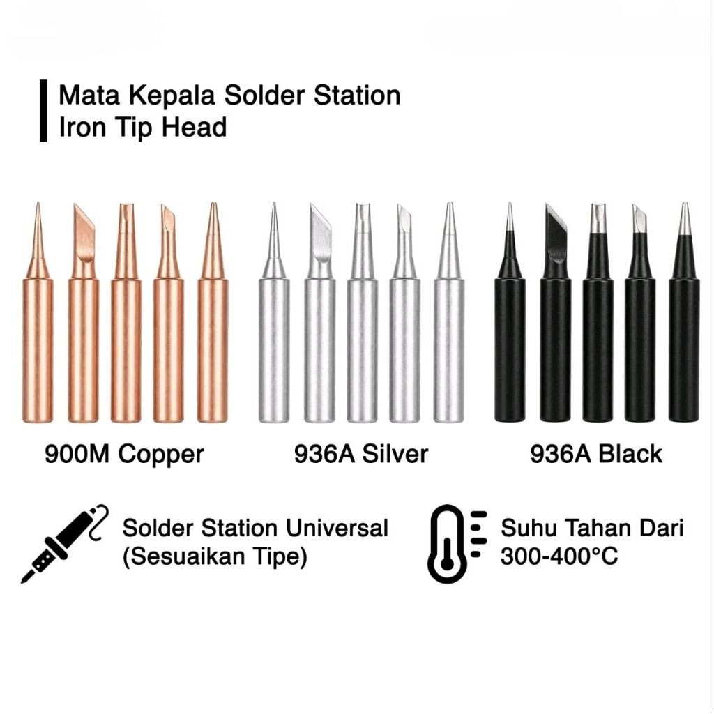 Mata Solder Station Tools Kepala Solder Tip 936 936A 900M 908S Ujung Tip Head Set