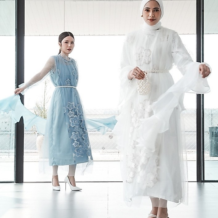 NAMELIS Odessa Dress | Dress Gamis Mewah Floral Hijab Non Hijab untuk Outfit Pesta Kondangan Party B
