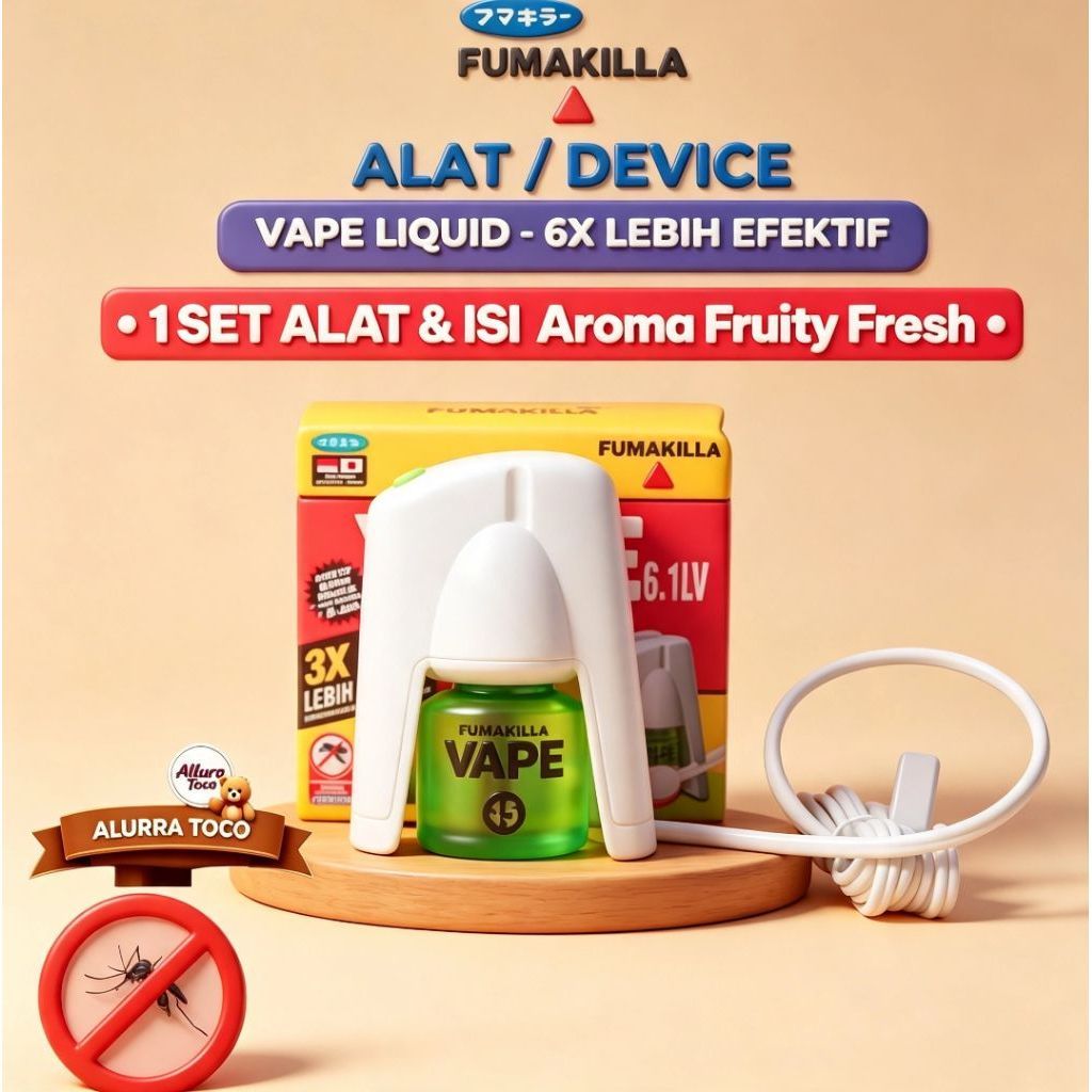 Fumakilla Vape 3X Lebih Efektif Obat Nyamuk Elektrik - Full Set Device  & Isi Ulang / Refill 45malam