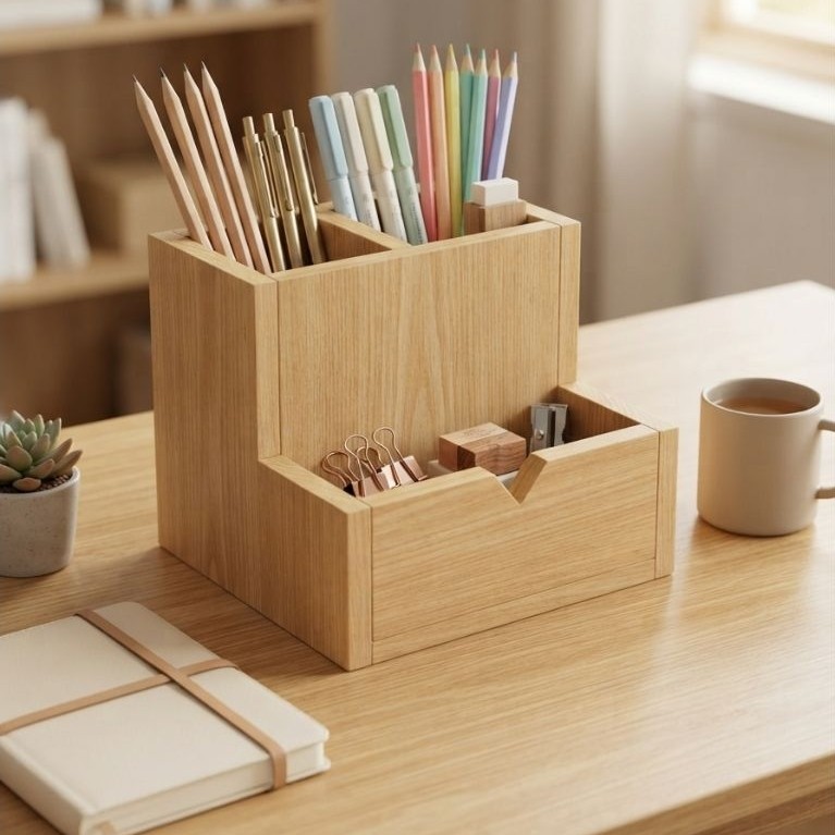 Rak Organizer Meja Kayu Pinus Minimalis Multifungsi – Desk Organizer ATK