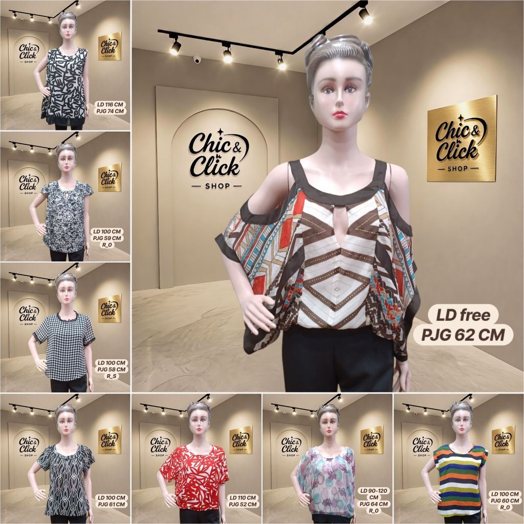 Blouse Atasan Wanita Sifon Agak Menerawang | Motif Etnik & Floral | Casual Elegan | LD 90-120 CM