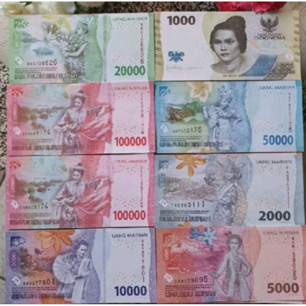 Uang Mainan Rupiah Indonesia Denom 1000 2000 5000 10000 20000 50000 100000 per lembar 20pcs random(s