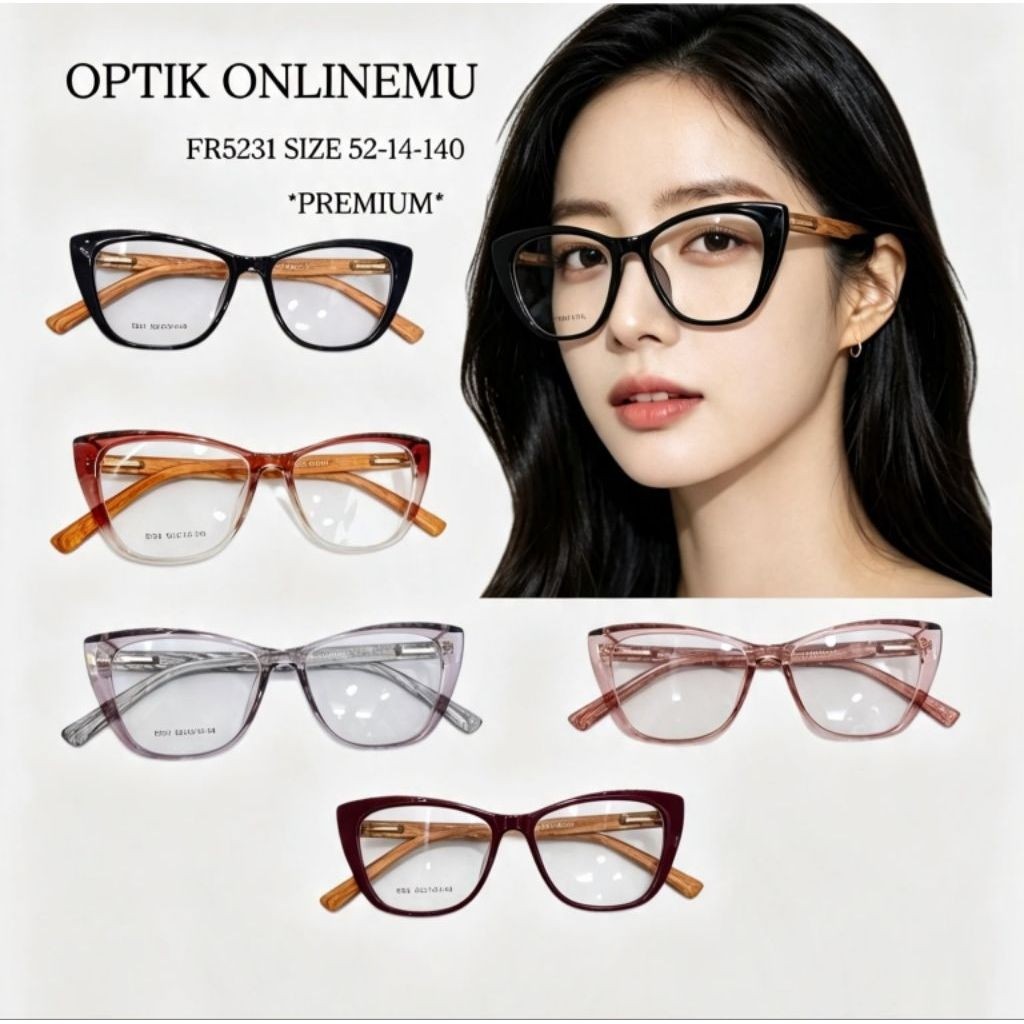 Kacamata Wanita OPTIK ONLINEMU FR5231 Size 52-14-140 Frame Cat Eye Premium
