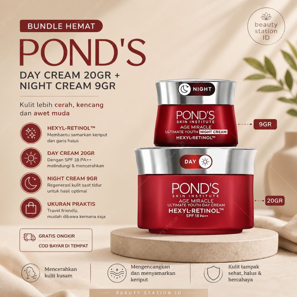 Bundle Ponds Age Miracle Day Cream 20gr & Night Cream 9gr
