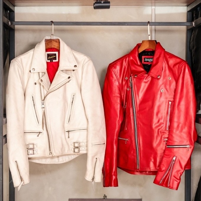 Ramones Red and White Cowhide Leather Jacket Original