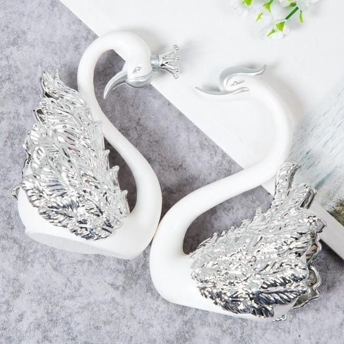 [] Vixplorn Pajangan Sepasang Angsa/Sepasang Angsa Gold /Plastik Silver Hiasan Flaminggo Pajangan An