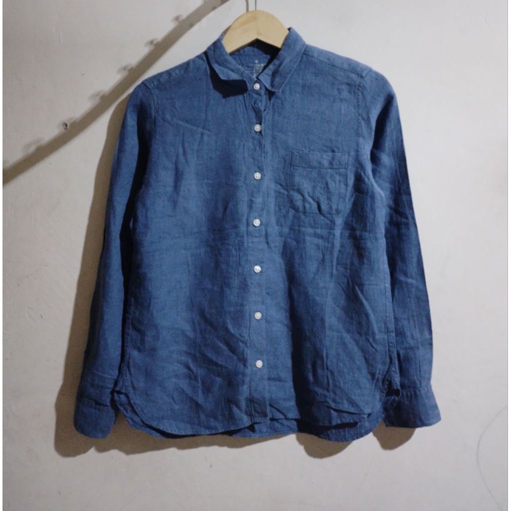 Muji Kemeja Bahan Linen Warna Biru Denim