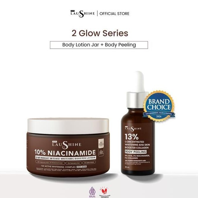 Maist Laushine - 2 Glow Series - Paket  Bundling Body Lotion Jar + Skin Booster Body Peeling  - 9D H