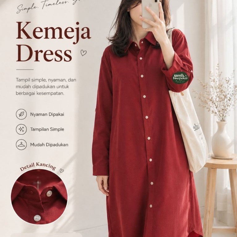 mbp Kemeja Tunik Merah Maroon Wanita – Long Sleeve Casual Elegant Preloved
