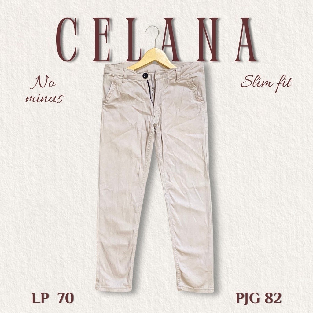 Celana Pria Slim Fit Krem Ukuran Kecil PL