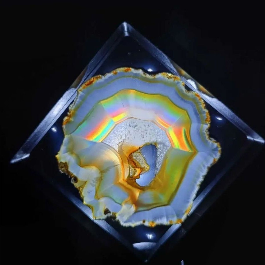Batu Akik Iris Agate Pelangi Garis-Garis Alami