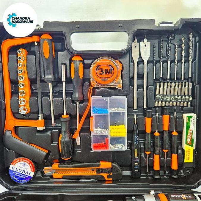 bor cordless toolkit full set bor batre shining lengkap bor poles 2 batre koper