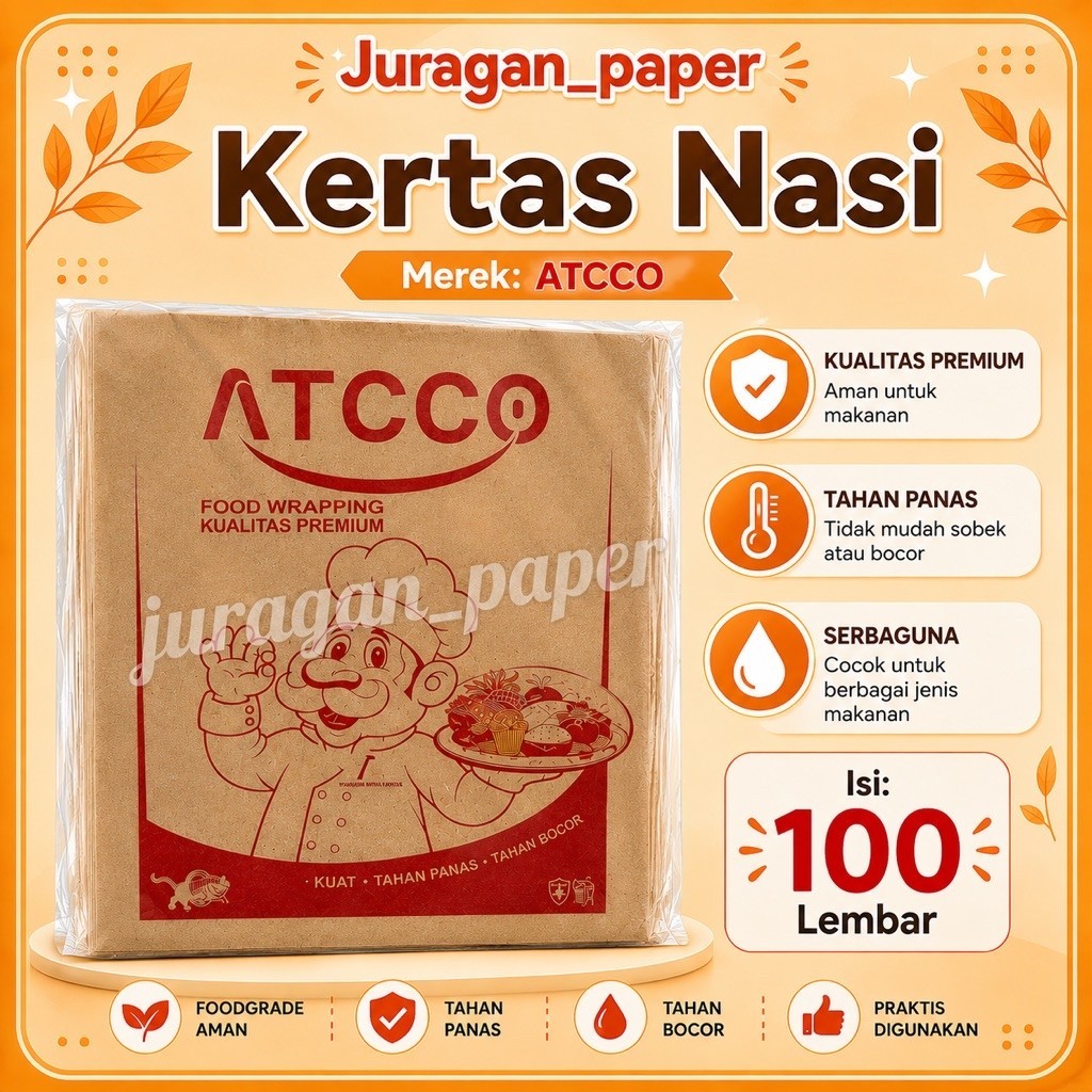 100LEMBAR Kertas ATCCO Nasi Coklat 27x36 Isi 100 Lembar / Kertas Pembungkus Segala Jenis Makanan / M
