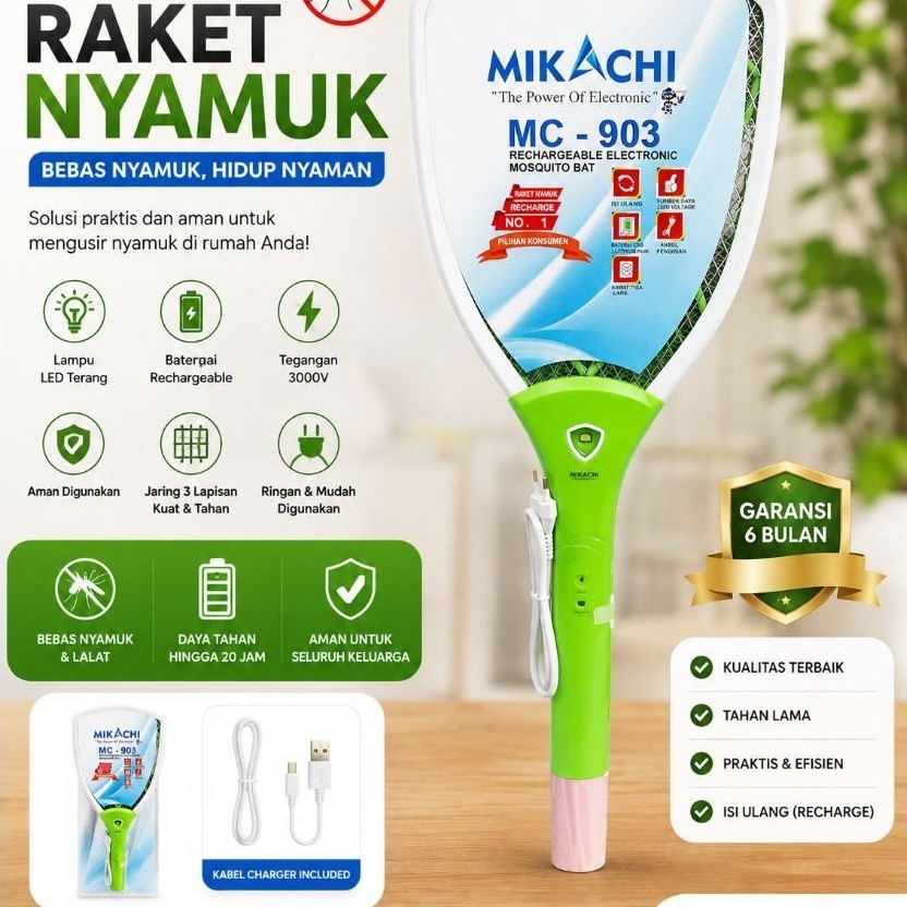 Raket Nyamuk Rechargeable Mikachi MC-903 500mAh