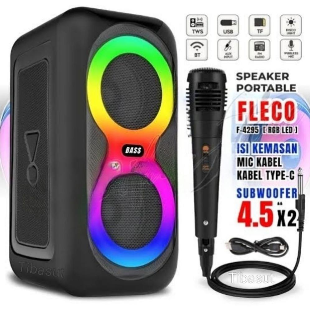 New Deals Fleco Speaker Bluetooth 4,5 X 2 Salon Aktif Tws F-4295 Free Mic Karaoke Portable Speker F4
