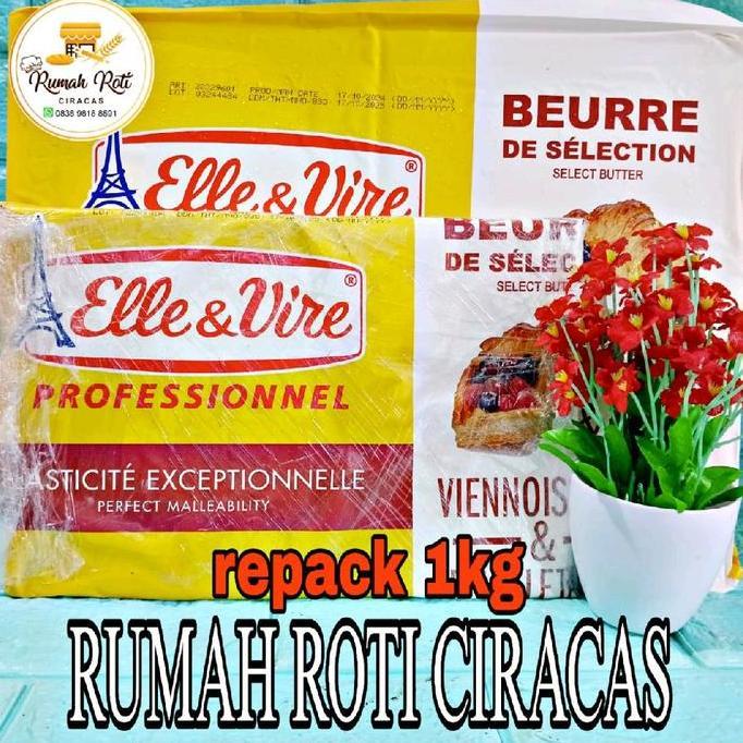 BUTTER ELLE & VIRE Extra Dry Butter Sheet Repack 1KG Unsalted Mentega