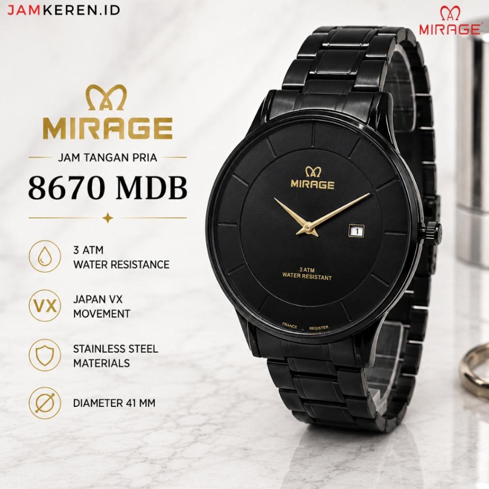 Favorit Jam Tangan | Jam Tangan Pria Original 100% | Mirage 8670 M Stainless Tipis Anti Air Original