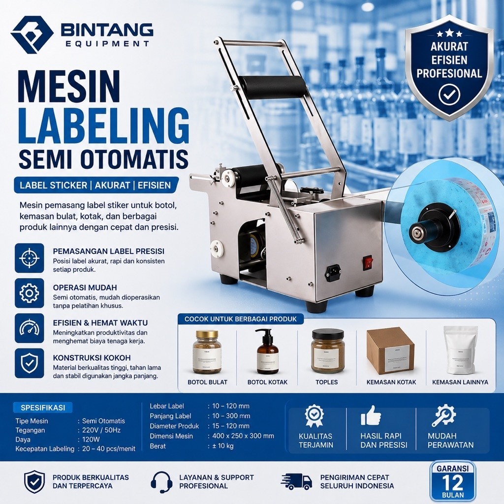 Mesin Labeling Semi Otomatis Label Sticker | Mesin Pemasang Label Stiker Botol Kemasan