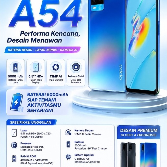 Oppo A54 6/128 Hp Charger Second Seken Sekon Murah Ori