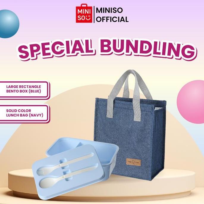 [BUNDLE] MINISO Lunch Box set Kotak Makan 1200ml Kotak Bekal  Anti tumpah Free Sendok Garpu & Tas Be