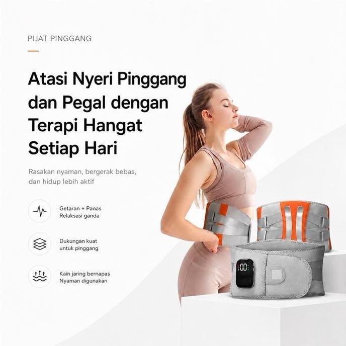 TKNOUKA Sabuk Pijat Pinggang Elektrik Pemanas Getar Wireless Terapi Pinggang Nyeri Punggung Kompres 