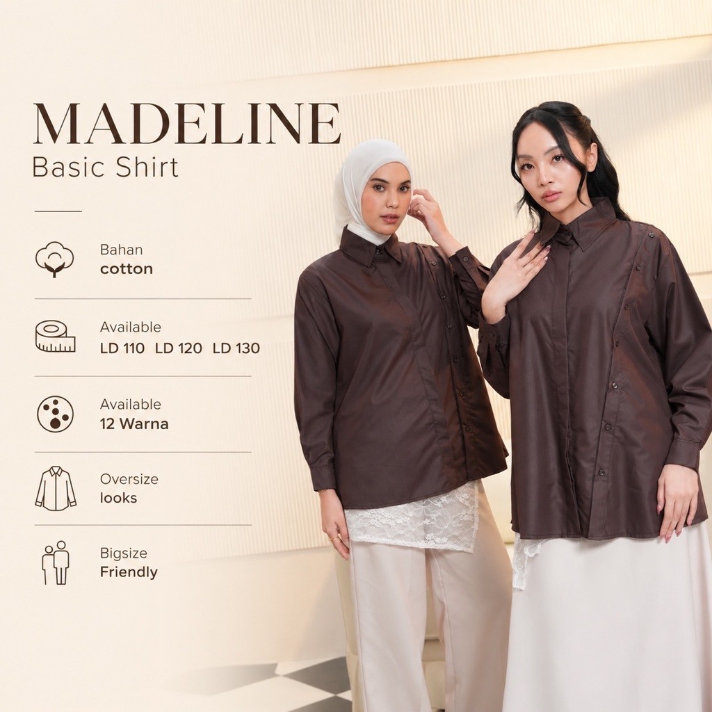 AYESHA - Madeline Basic Shirt Kemeja Kancing Wanita Oversize Jumbo LD 110 120 130 Basic Daily Bahan 