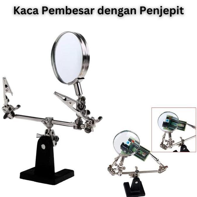 Kaca Pembesar Servis Jam HP dengan Penjepit Helping Hand Tool