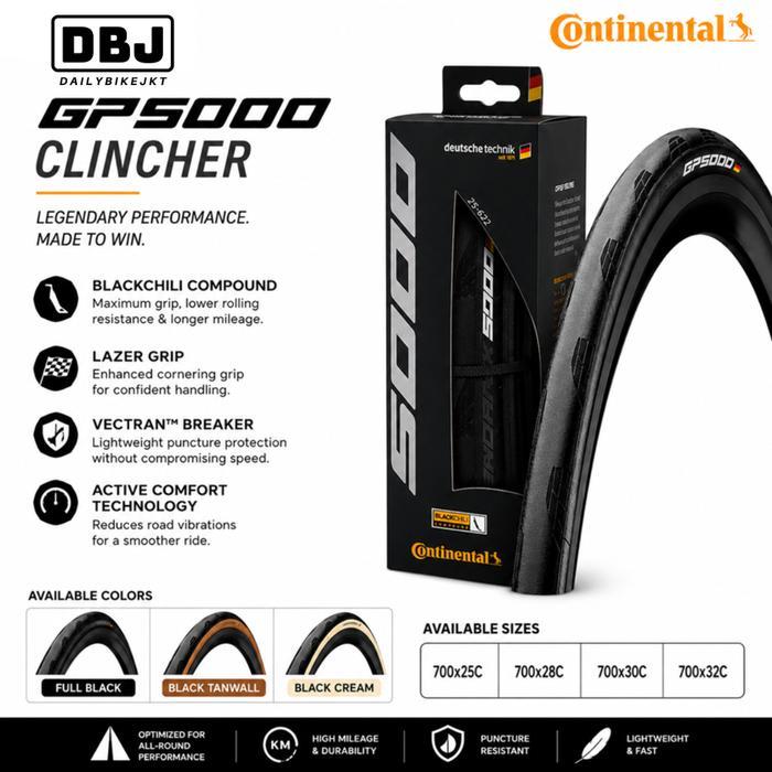Ban Continental GP5000 700x25C 700x28C Clincher Original Ban Luar Continental 700C - 700x25 Black