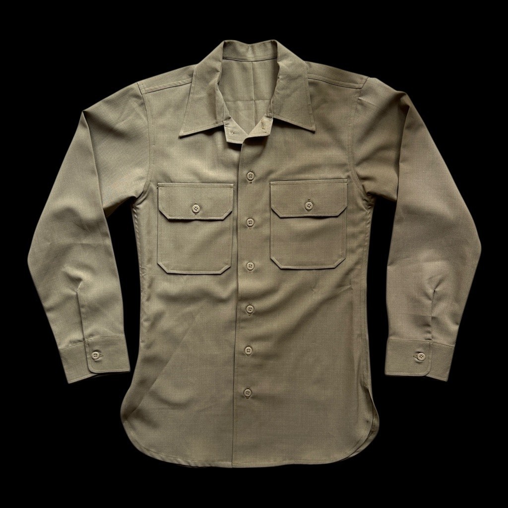 US WW2 Enlisted Men’s Khaki Cotton Shirt Reproduction | seragam dinas khaki militer us era perang du