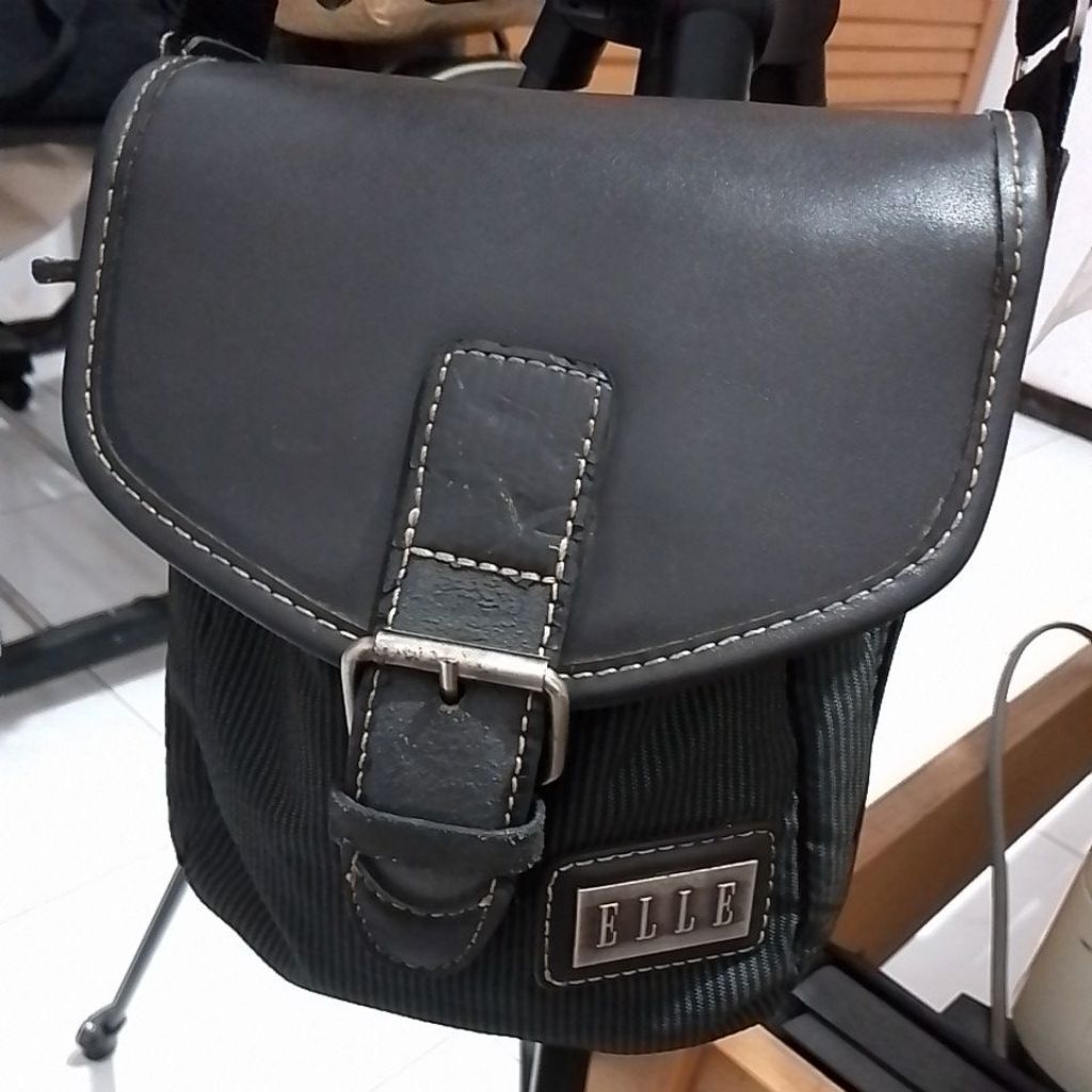 Tas Sling Bag Kanvas Mixed Kulit Asli ELLE...