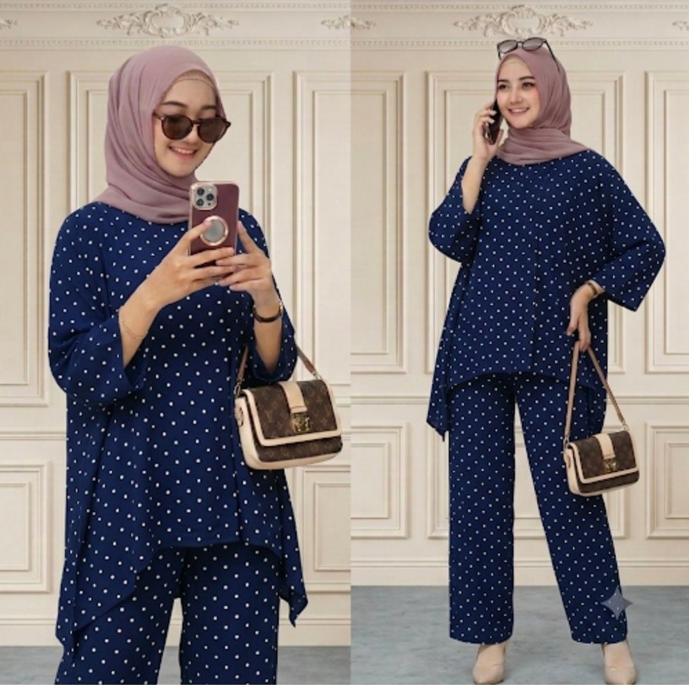 SETELAN TUNIK CELANA KULOT WANITA/POLKADOT KATUN RAYON VISCOSE