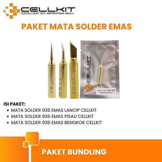 Cellkit Paket Mata Solder 936 Emas (Lancip, Bengkok, Pisau)