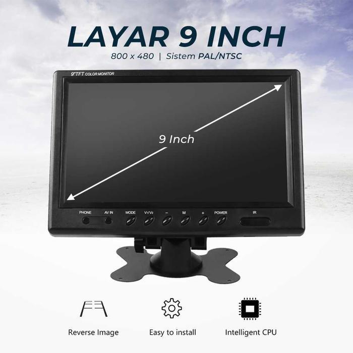 LAYAR MONITOR MOBIL 9 INCH LCD KAMERA MUNDUR PARKIR MOBIL CAMERA 8 LED ORIGINAL DAN TERPERCAYA