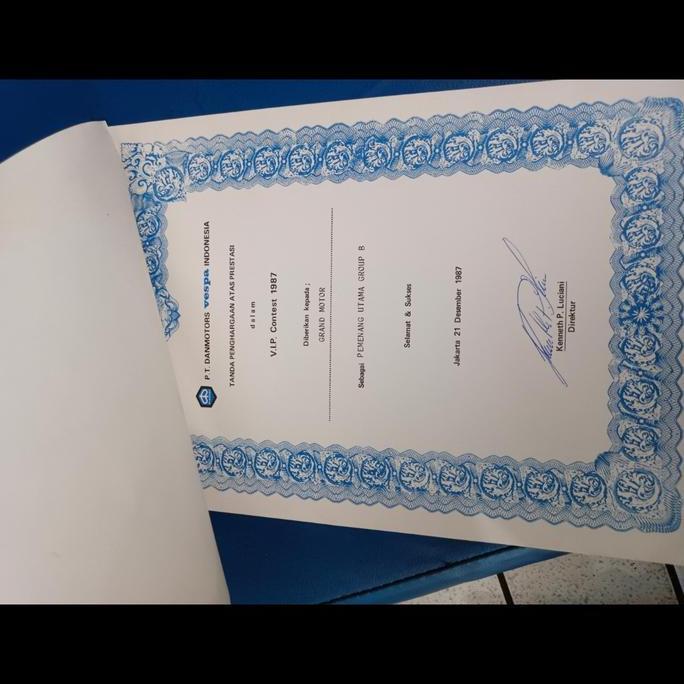 SURAT TANDA PEMENANG VIP CONTEST VESPA PT DANMOTOR ORI DELER NHV99