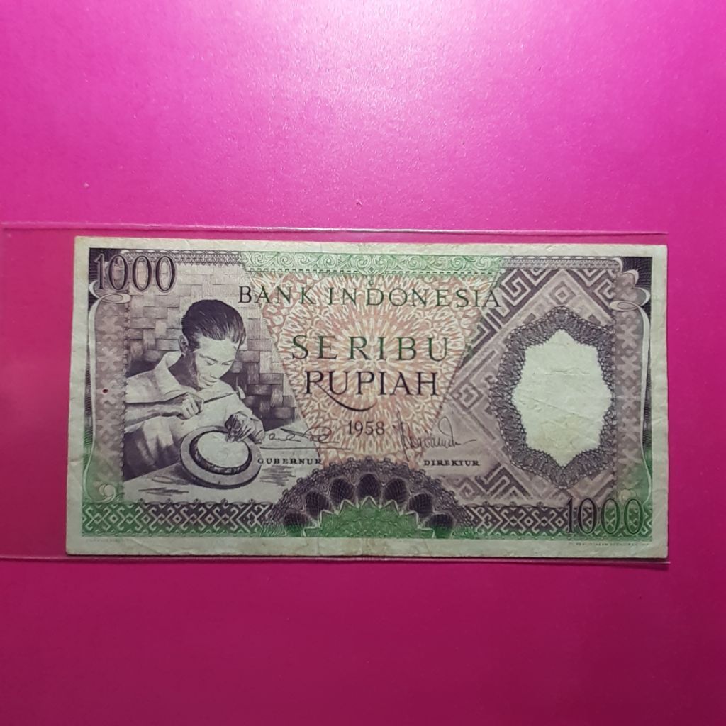 uang kuno 1000 rupiah pekerja 1958 hijau