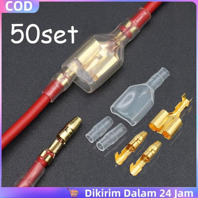 FKINAPE Skun Terminal Bulat Female Male 50 set / Konektor Kabel Double Cabang Dua Universal / Untuk 