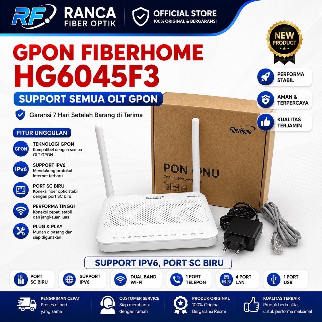 ONT GPON FIBERHOME HG6045F3 Wifi 6 New Full set