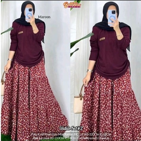 VIDIA SET#2 SETELAN KAOS KNIT MIX ROK RAYON PREMIUM