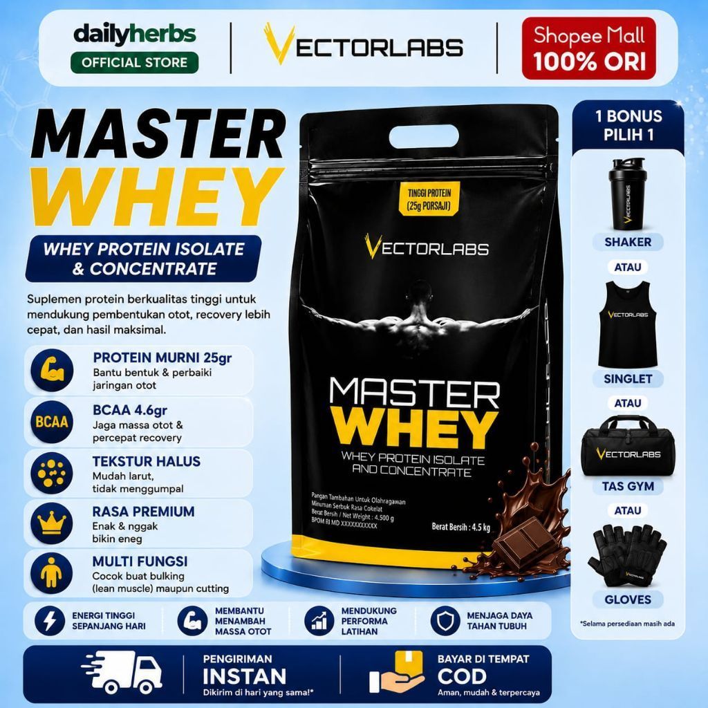 Vectorlabs Master Whey 10 lbs 4500 gram Susu Protein Concentrate Suplement Fitnes