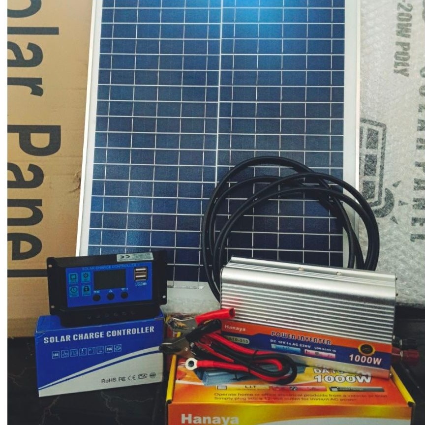 panel surya 20 wp paket ekonomis power inventer 1000 watt dc to ac